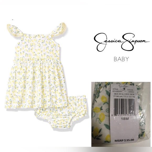 🆕JESSICA SIMPSON BABY - 18M - NWT - 2PC LEMON DRESS AND BLOOMER - Picture 1 of 7
